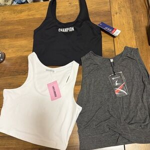Champion and Amazon workout tops bundle Women's Black, White, and Gray Tank Tops